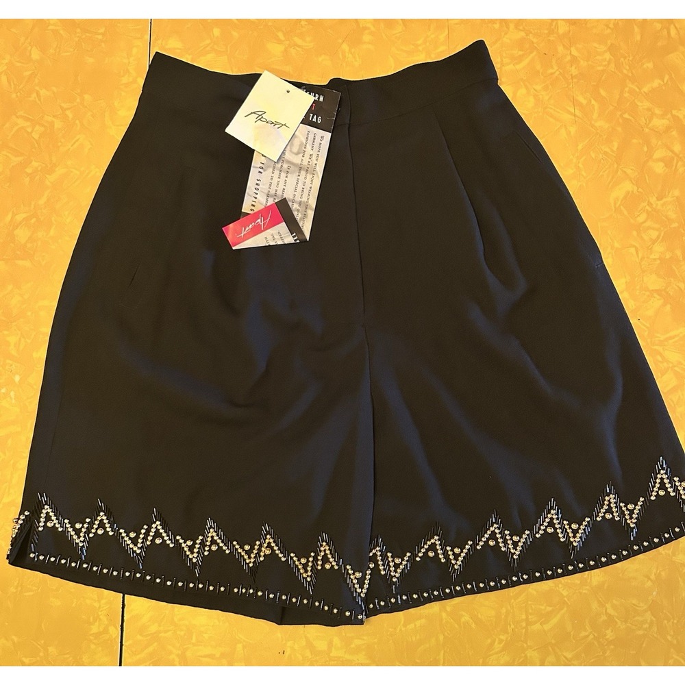 VTG 90s Y2K Apart High Rise Black Mom Shorts Bling Geometric 8 NWT Beaded
